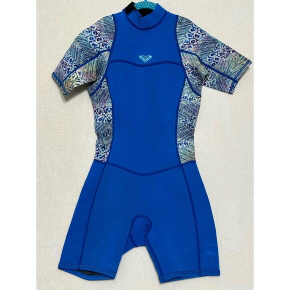 Roxy Quicksilver Spring suit Girls Shortie Bk Zip Turq print - Picture 1 of 8